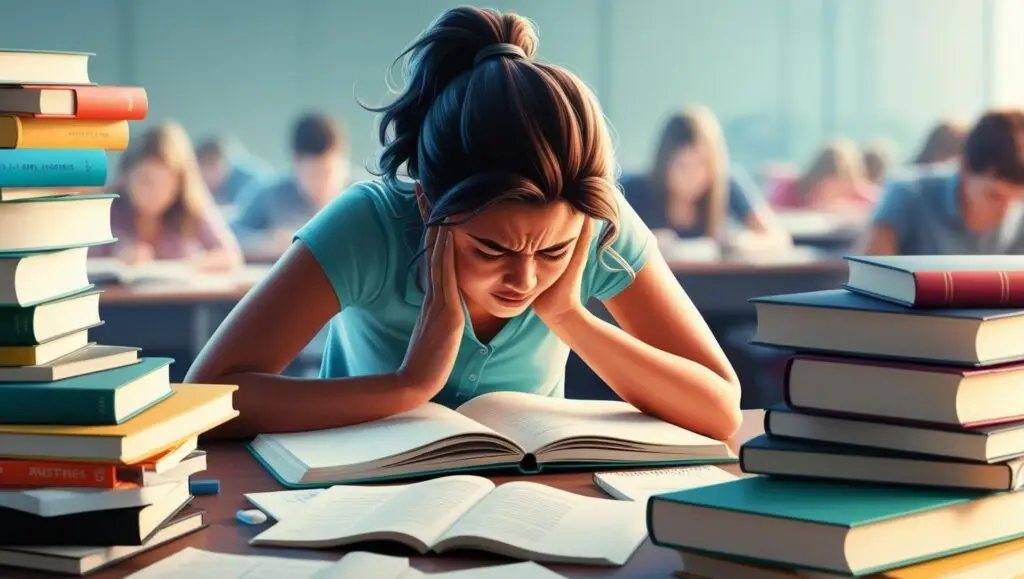 étudiante stressée en perte de confiante lors d'un examen