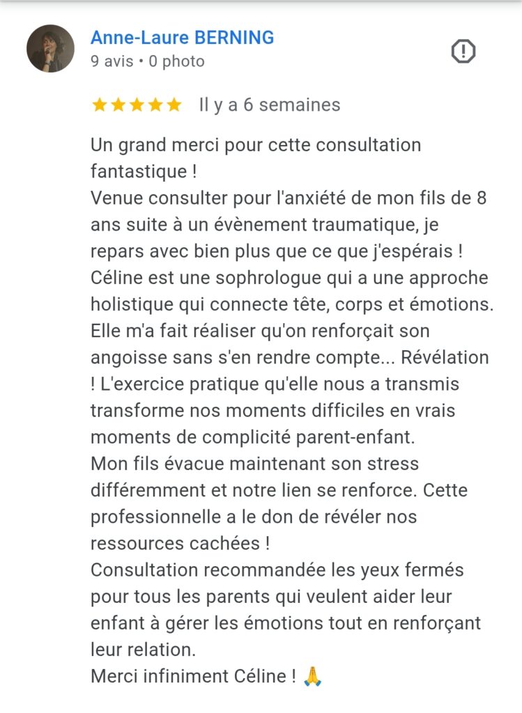 Avis client sur la sophrologie pour aider un enfant à gérer ses émotions